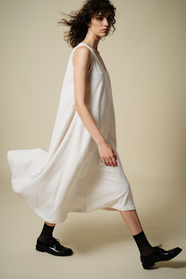 Nadine V-Neck Sleeveless Dress, Ivory Crepe