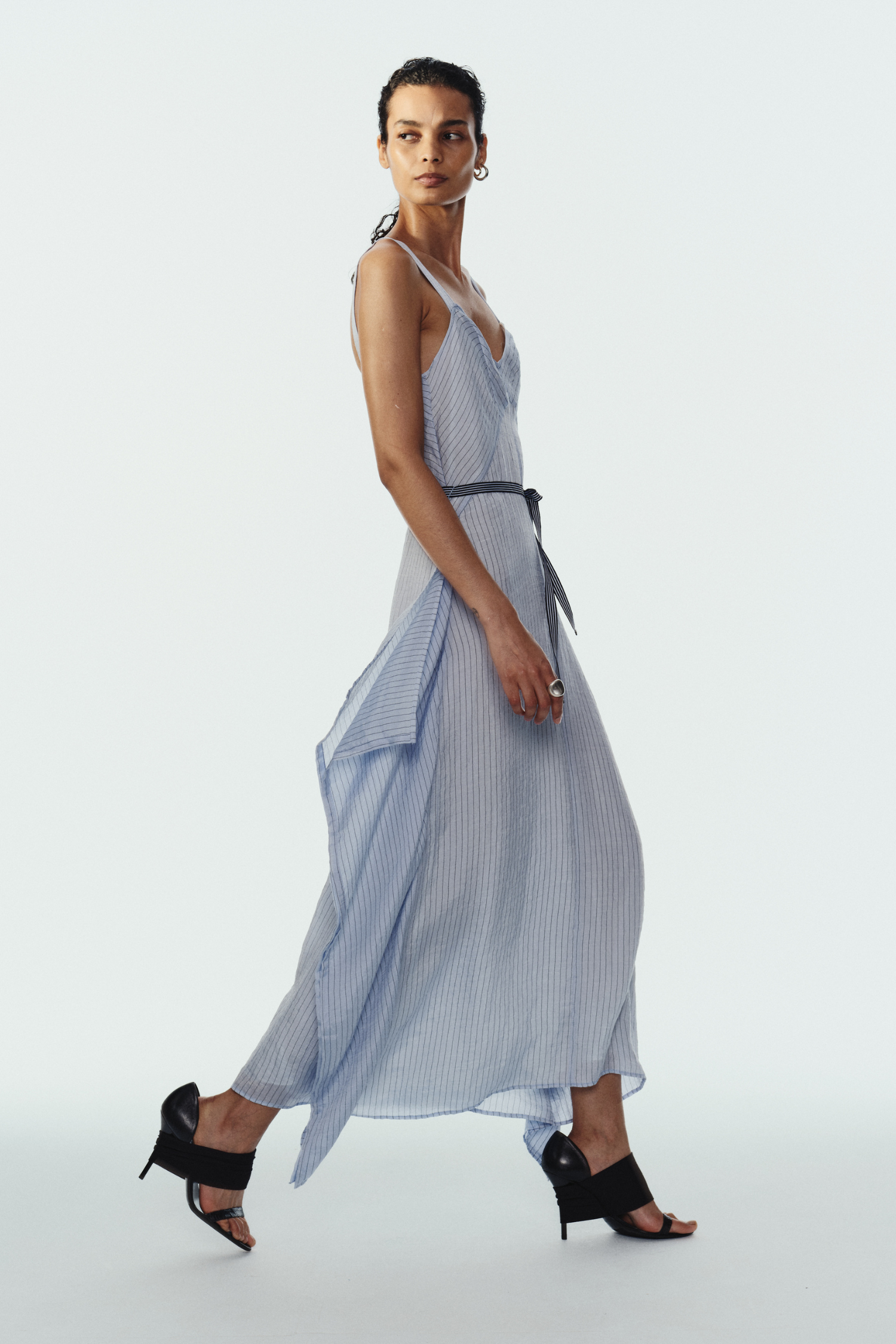 Saint Art Marin Pinstriped Dress - Sky Blue