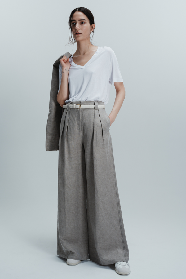 Argo Wideleg Trouser, Grey Linen