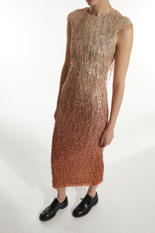Aida Sequin Fringe Dress, Gold Ombre