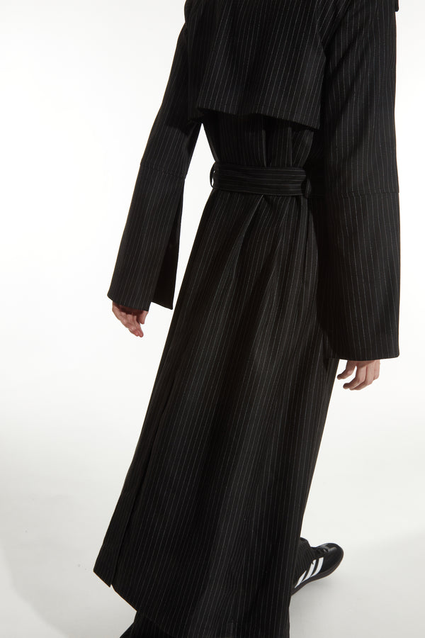 Indiana Trench with Belt, Charcoal Pinstripe