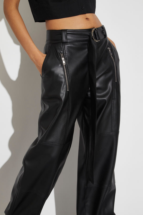 Courtney Mid-rise Vegan Leather Pants, Black