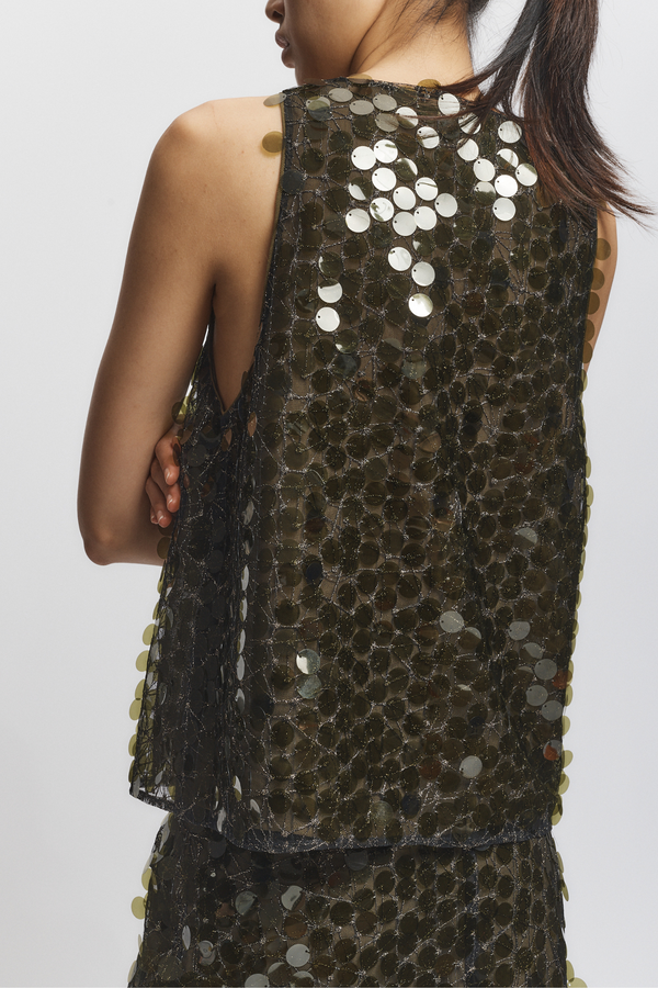 Sol Mesh Sequin Top, Olive