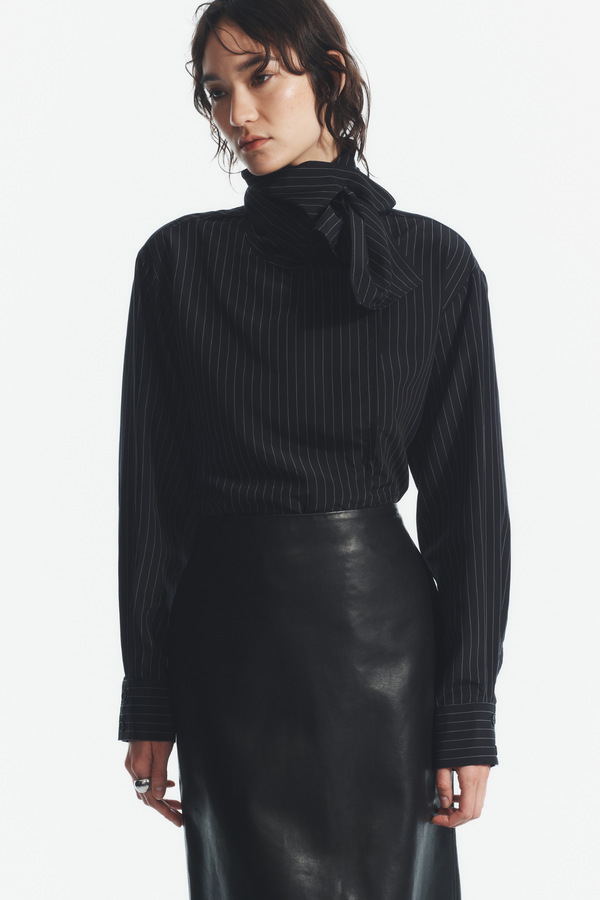 Ivan Pinstripe Blouse, Black