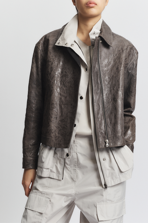 Max Distressed Leather Jacket, Grey