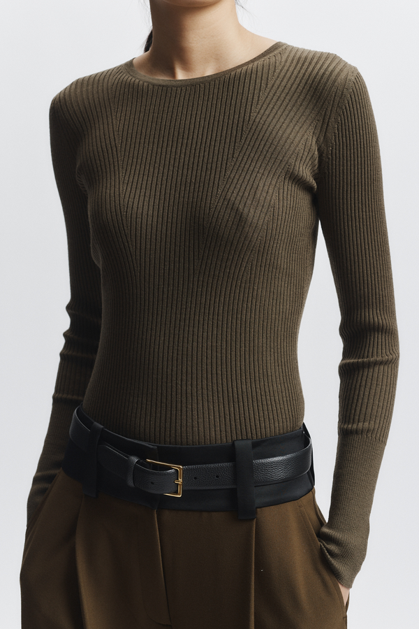 Atlas Rib Crewneck Sweater, Olive