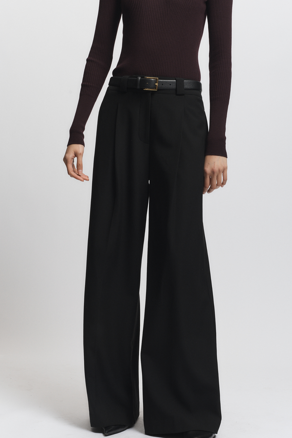 Tiffany Mid-Waisted Wideleg Trouser, Black