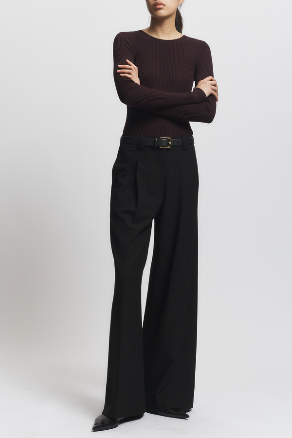 Tiffany Mid-Waisted Wideleg Trouser, Black
