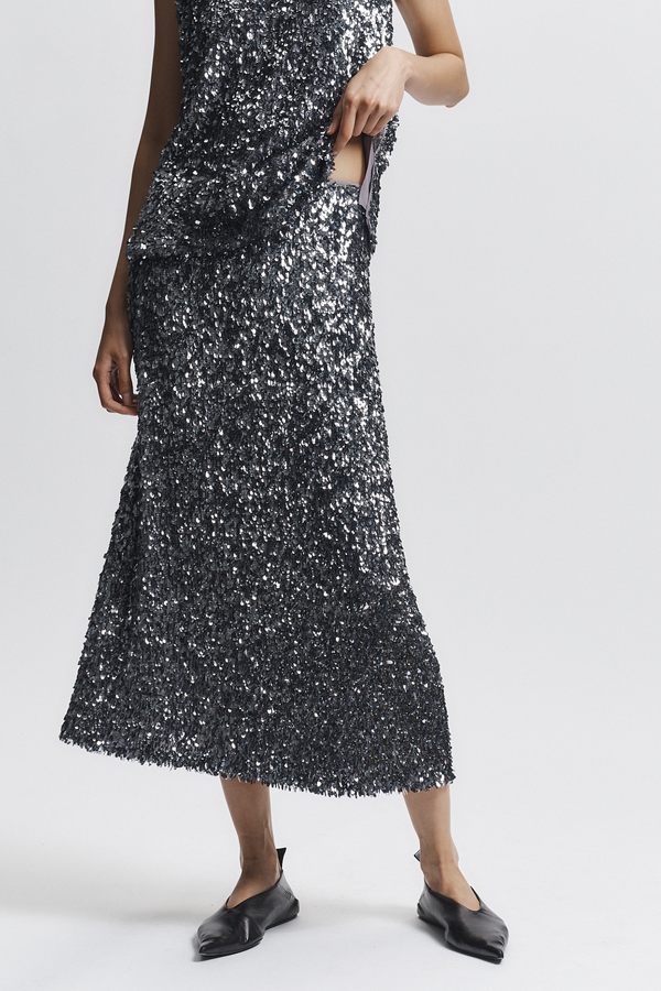 Nylah Teardrop Skirt, Silver