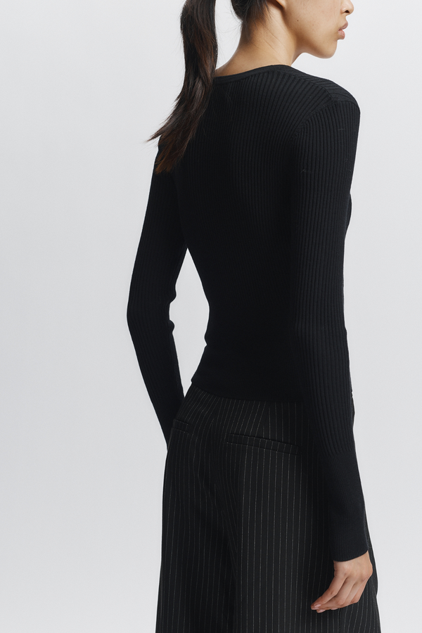 Braylon Rib Cardigan Sweater, Black