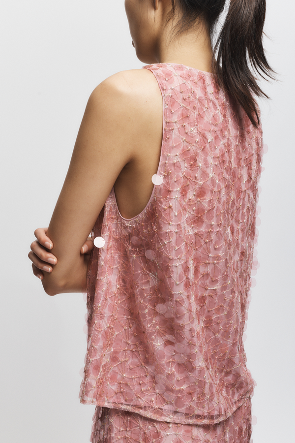 Sol Mesh Sequin Top, Blush