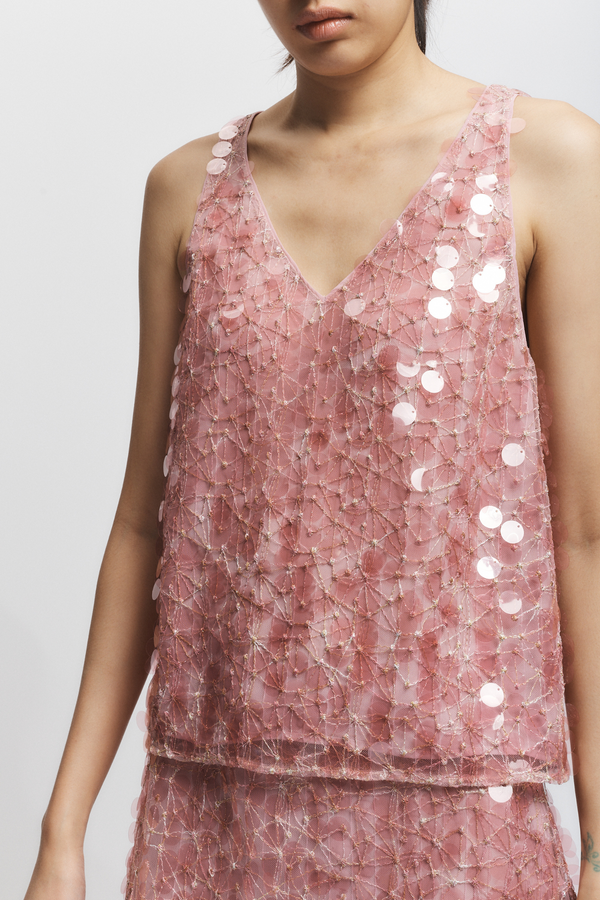Sol Mesh Sequin Top, Blush
