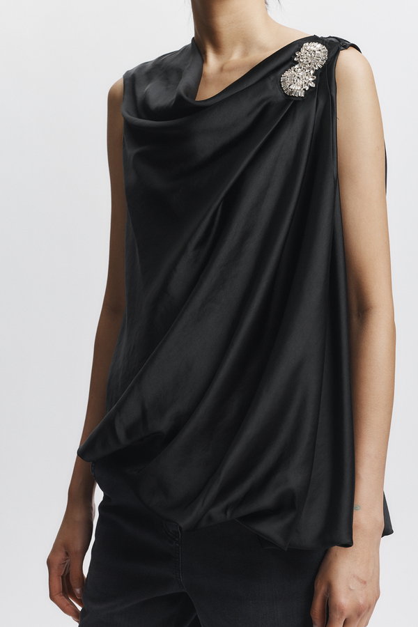 Henrik Draped Blouse, Black