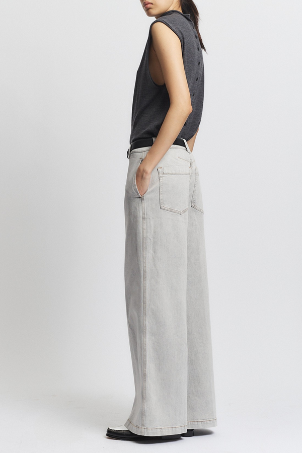 Amber Wide-leg Denim Pant, Powder Grey