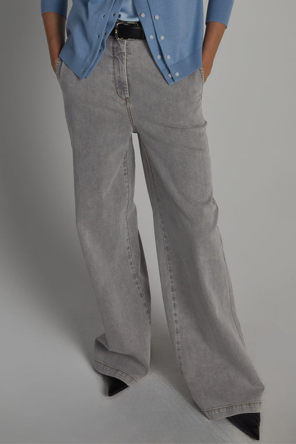 Amber Wide-leg Denim Pant, Powder Grey