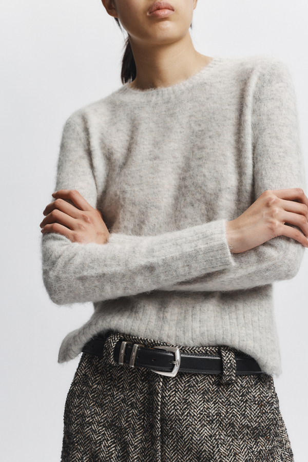 Raylan Crewneck Fur Sweater, Pale Grey Heather