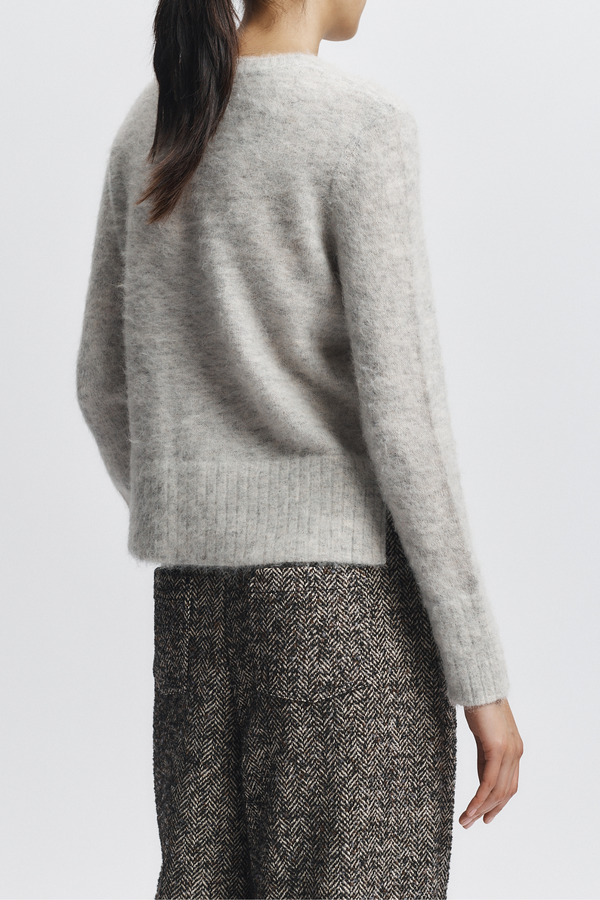 Raylan Crewneck Fur Sweater, Pale Grey Heather