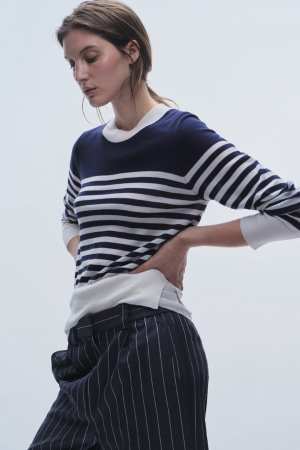 Madeline Striped Sweater, Navy/White