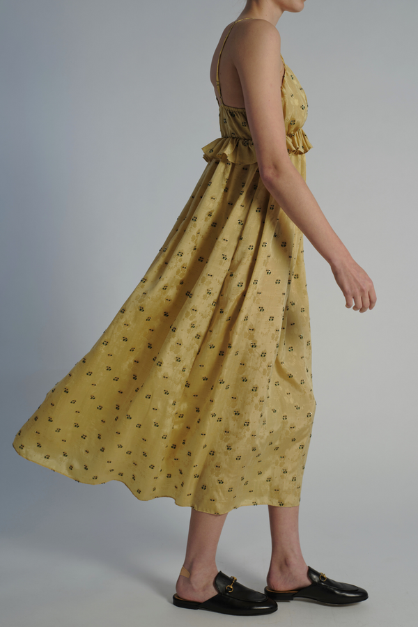 Ruffle Dress, Gold Jacquard