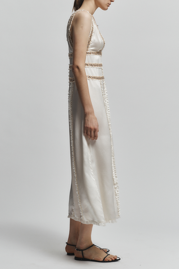 Nola Embellished Silk Dress, Ivory