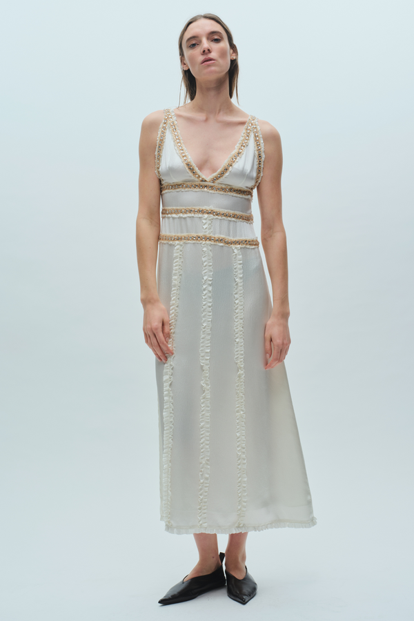 Nola Embellished Silk Dress, Ivory