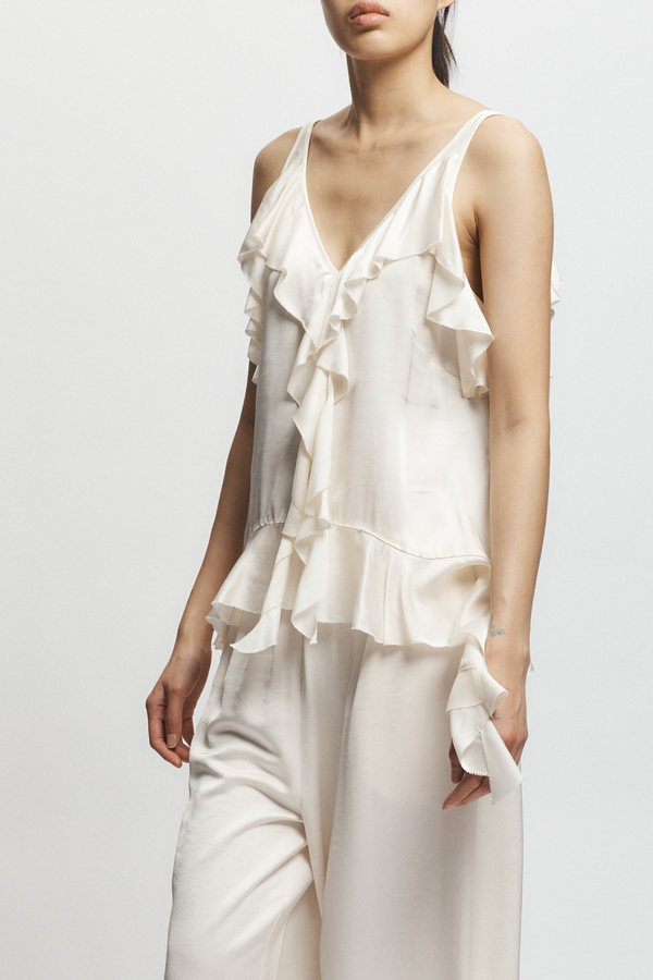 Cade Ruffled Viscose Top, Ivory