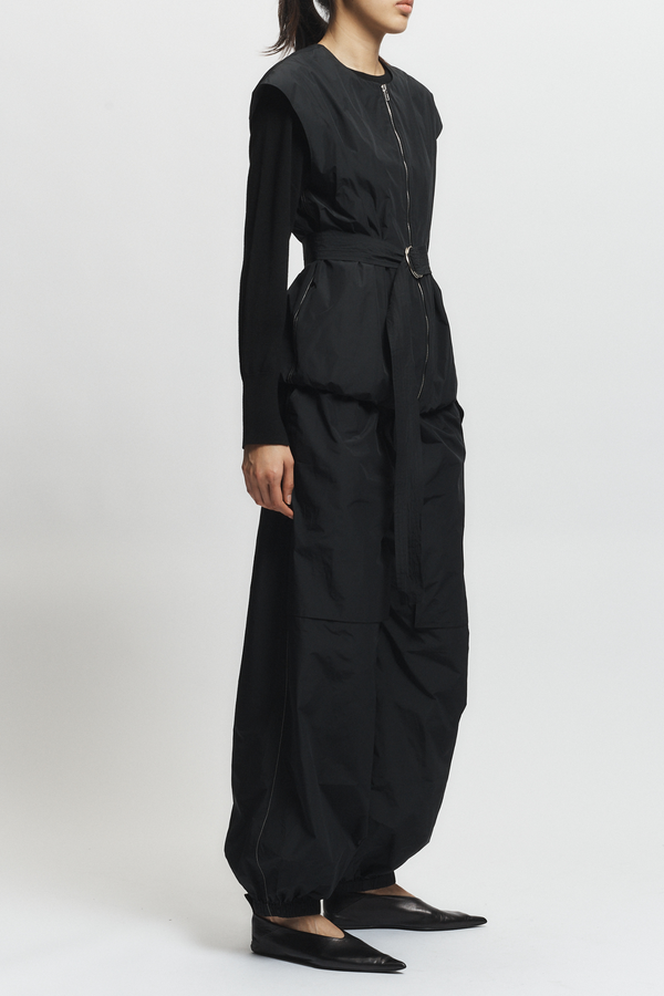 Elijah Oversized Taffeta Vest, Black