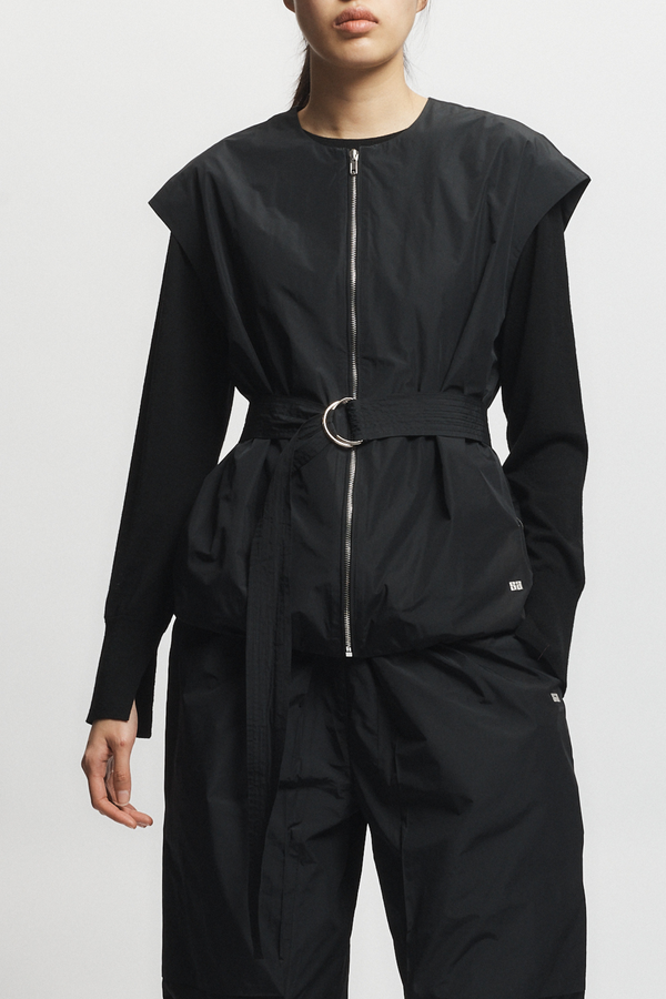 Elijah Oversized Taffeta Vest, Black