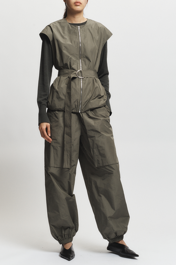 Elijah Oversized Taffeta Vest, Dusty Olive