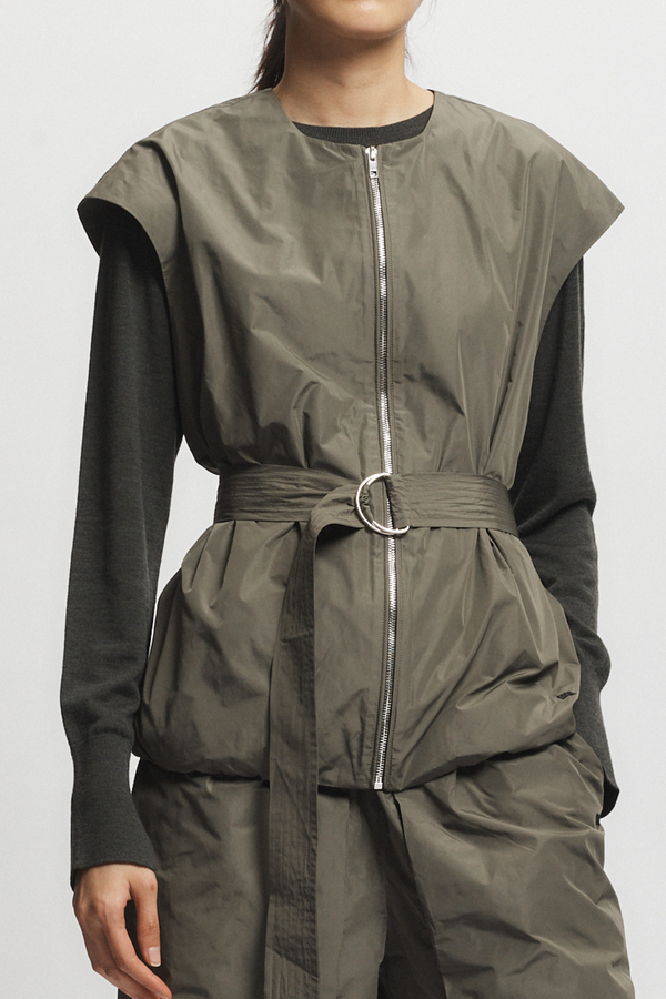 Elijah Oversized Taffeta Vest, Dusty Olive