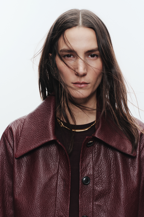 Lomand Crinkle Leather Jacket, Burgundy