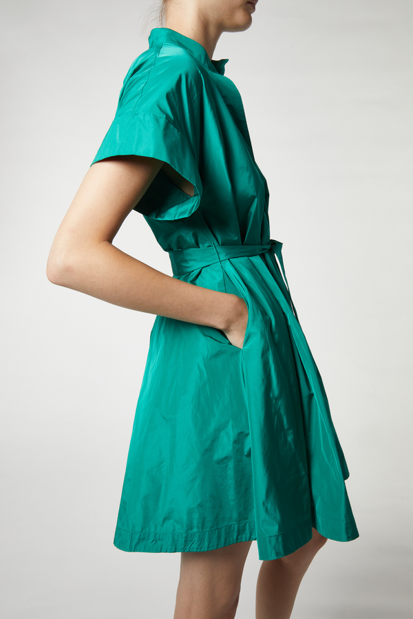 Rhys Taffeta Mini Dress, Jade Green