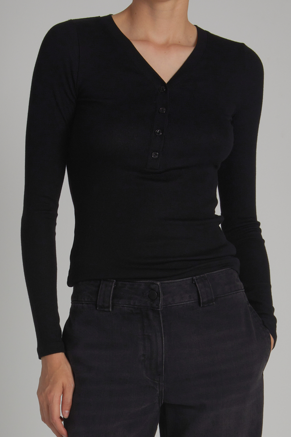 Quinn Ribbed Henley, Black