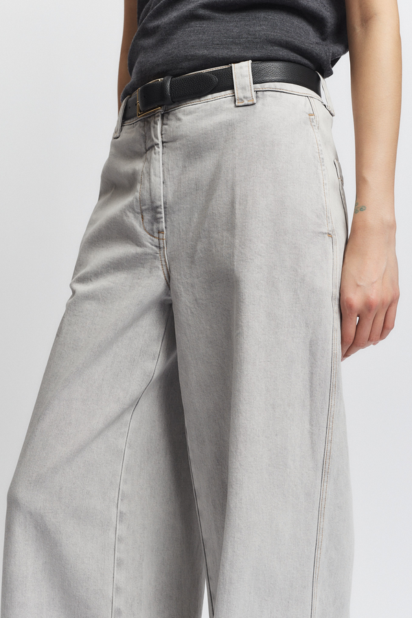 Amber Wide-leg Denim Pant, Powder Grey