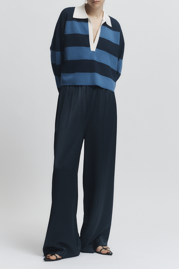 Samira Striped Knit Polo, Blue/White
