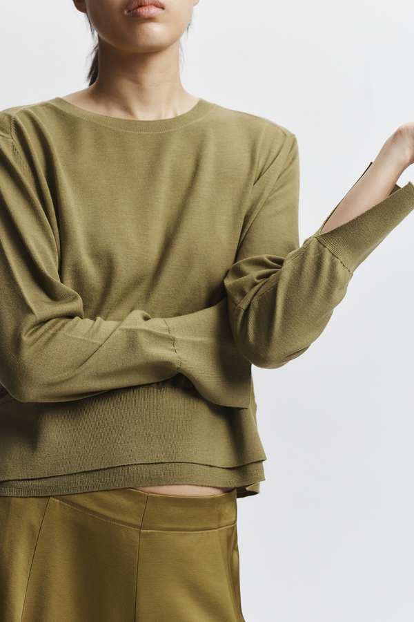 Elodie Layered Crewneck Knit, Chartreuse