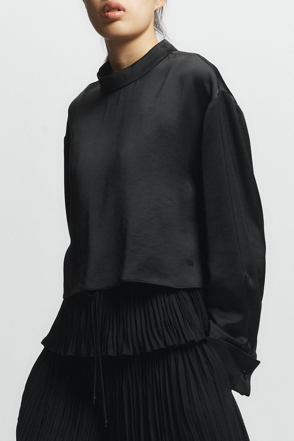 Riggs Mock Neck Charmeuse Top, Black