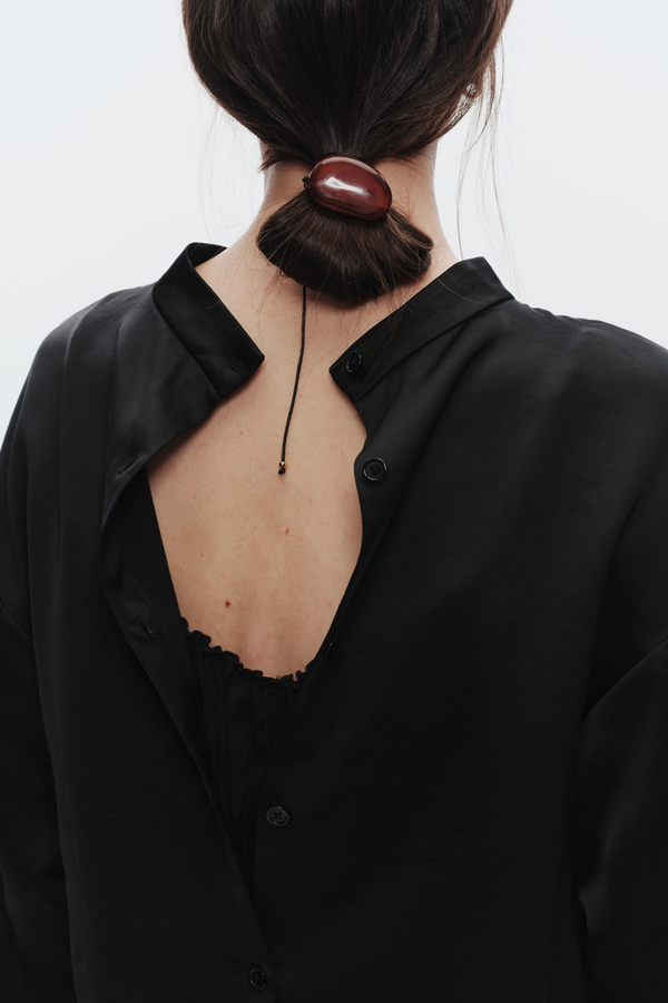 Riggs Mock Neck Charmeuse Top, Black