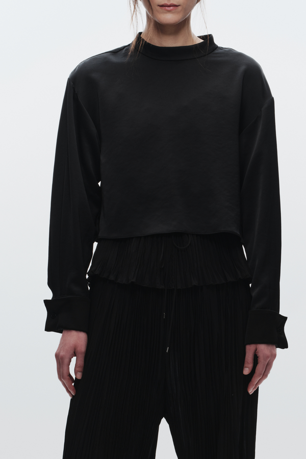 Riggs Mock Neck Charmeuse Top, Black