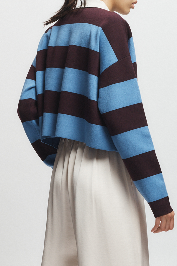 Samira Striped Knit Polo, Burgundy/Blue