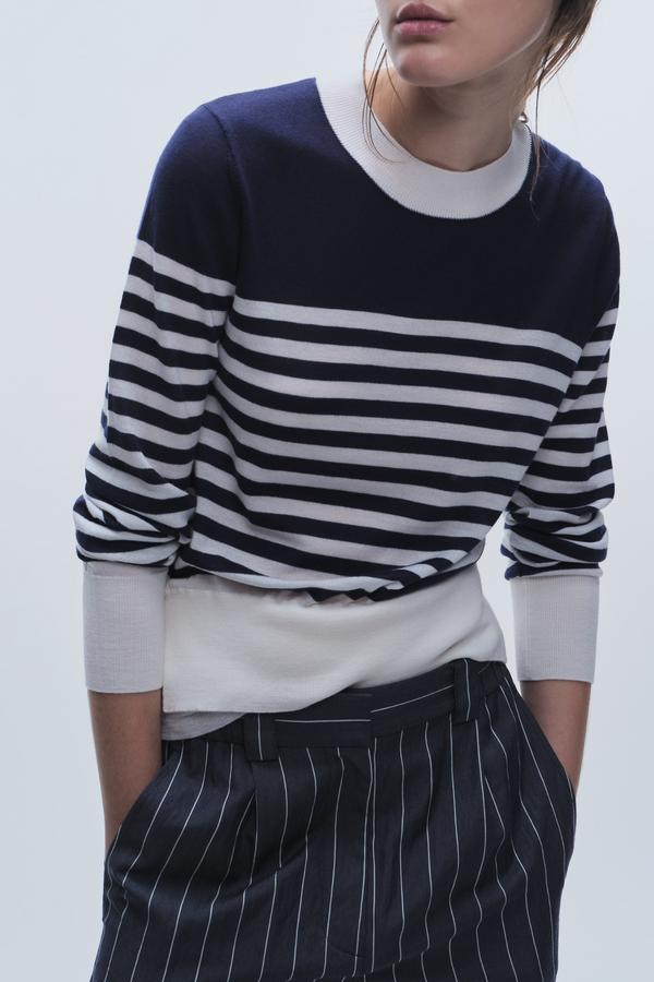 Madeline Striped Sweater, Navy/White