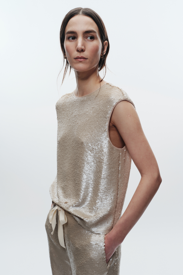 Bowen Sequin Muscle Tank, Pearl