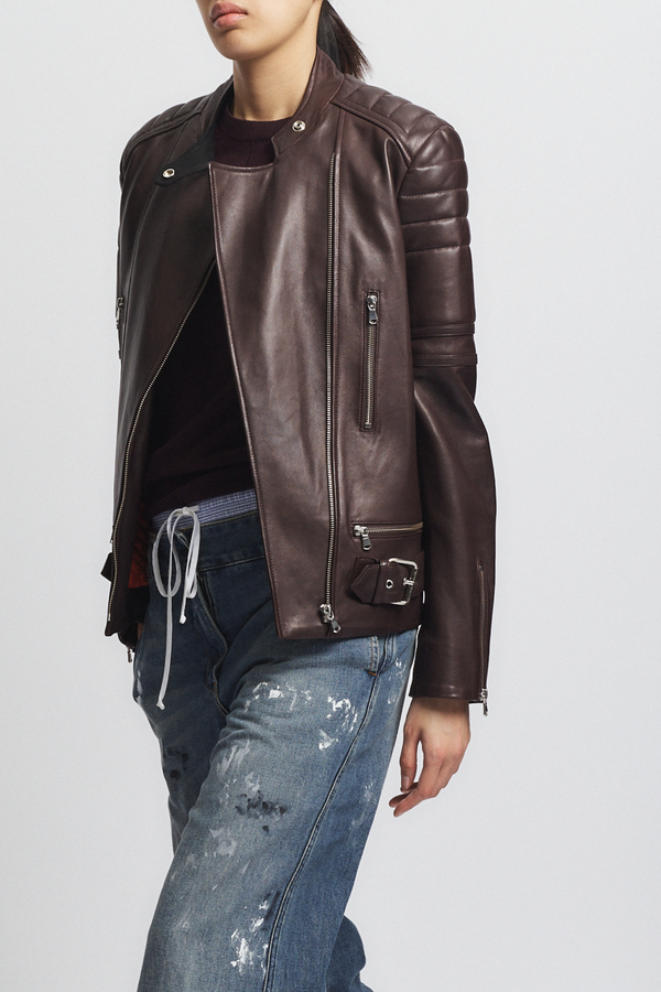 Marcos Leather Moto Jacket, Burgundy