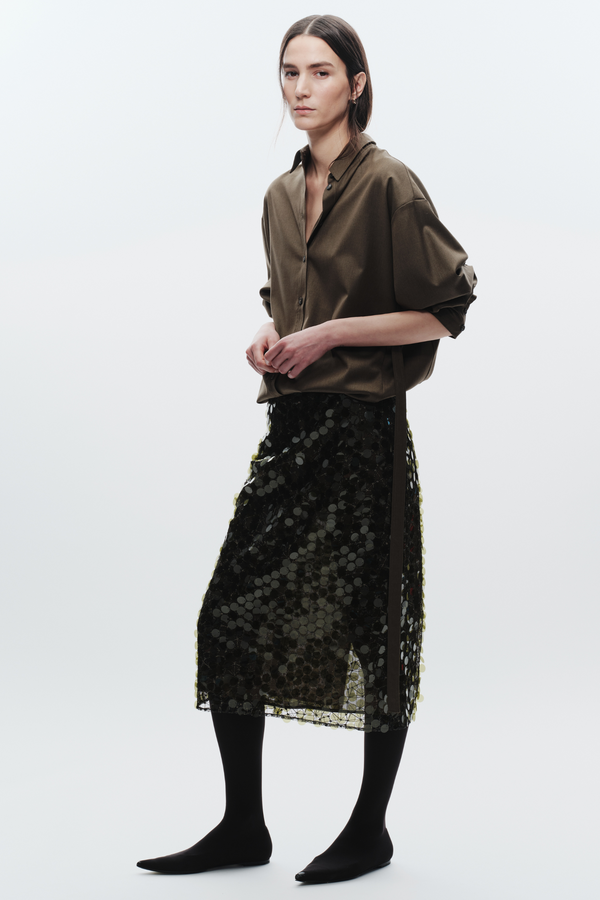 Zyon Mesh Sequin Skirt, Olive