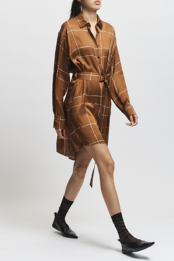 Enzo Belted Shirt Dress, Ginger