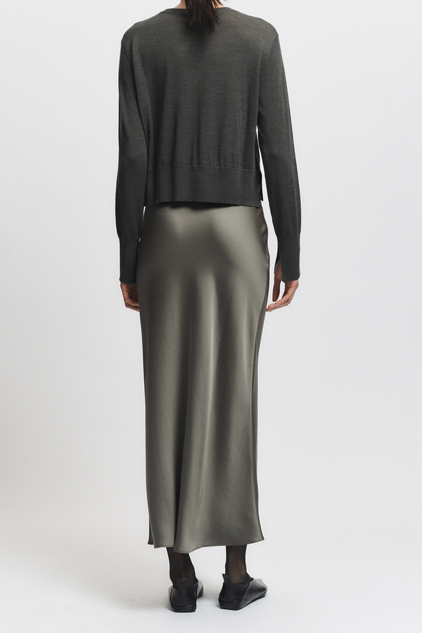Talia Charmeuse Maxi Skirt, Dusty Olive