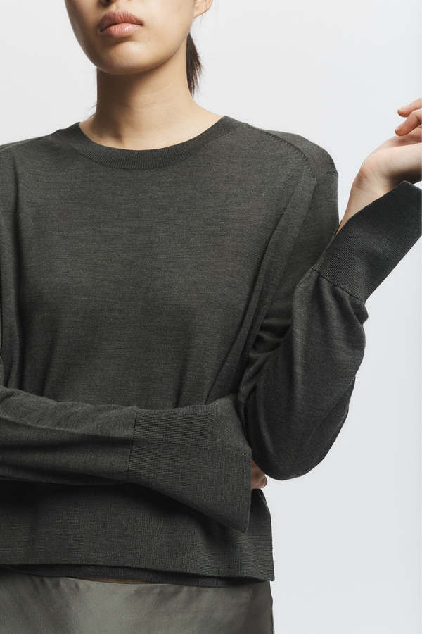 Elodie Layered Crewneck Knit, Olive