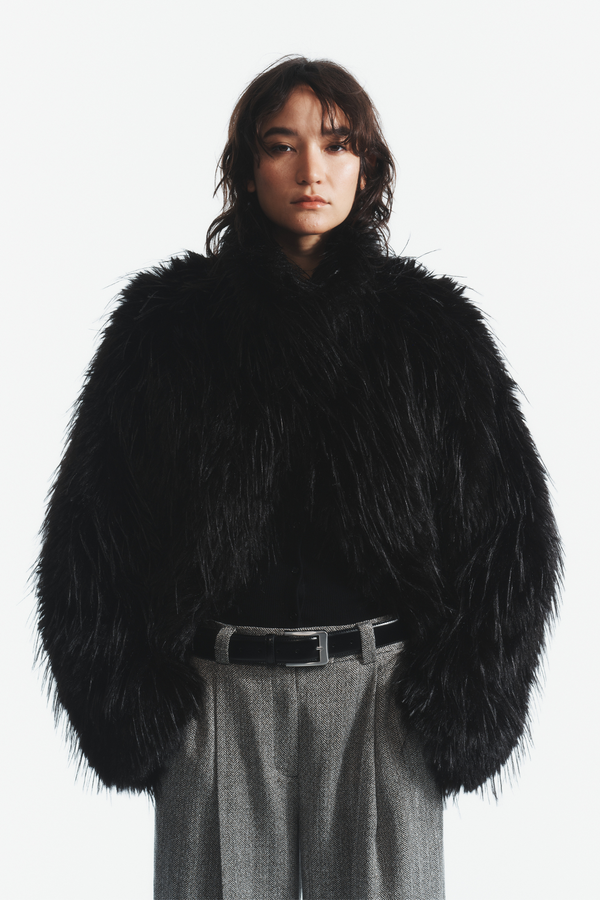 Rhea Shaggy Coat, Black