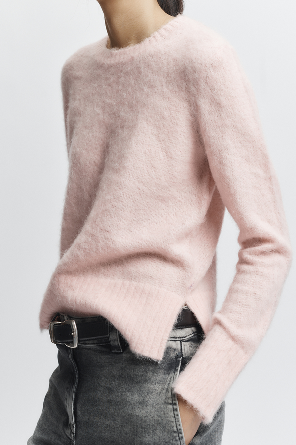 Raylan Crewneck Fur Sweater, Pink