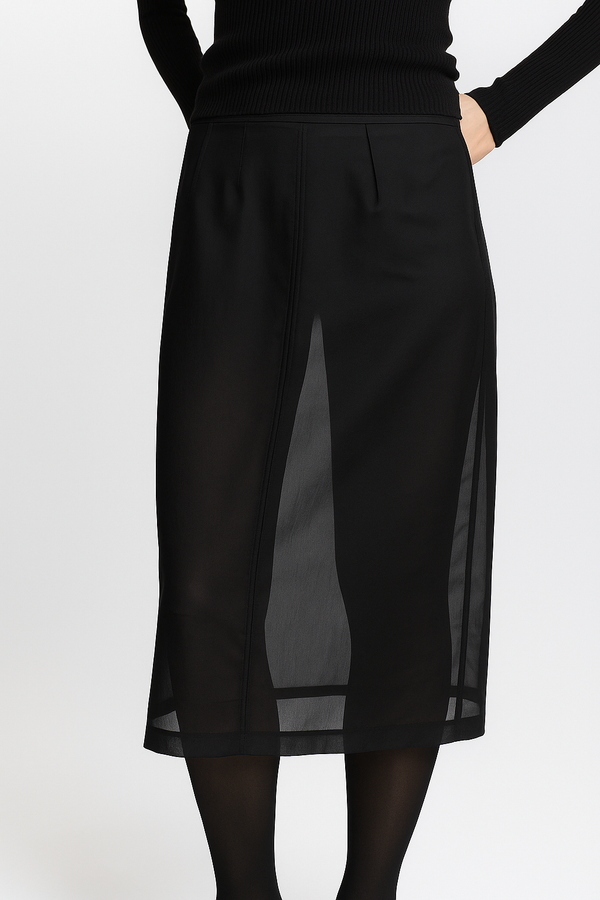 Idris Semi Sheer Skirt, Black